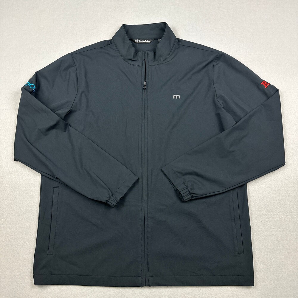 Travis Mathew Jacket Men Large Black Full Zip Golf Windbreaker Pockets Golfer L